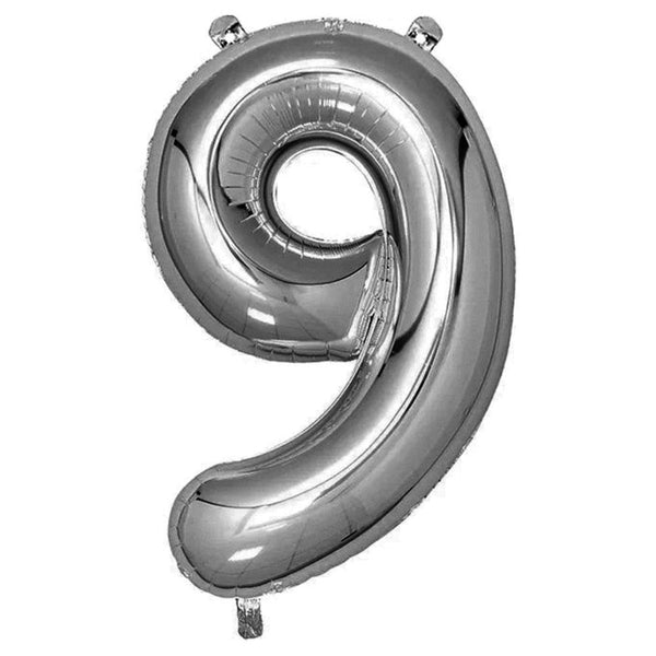 Giant Number 9 Foil Balloon Silver The Party Room Nz