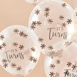 Rose Gold It's Twins Confetti Balloons 5pk - The Party Room