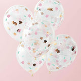 Rose Gold Floral Confetti Balloons 5pk - The Party Room