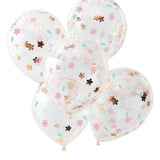 Rose Gold Floral Confetti Balloons 5pk - The Party Room