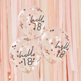 Hello 18 Rose Gold Confetti Balloons 5pk