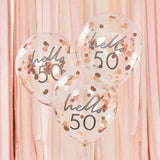 Hello 50 Rose Gold Confetti Balloons 5pk