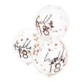 Hello 18 Rose Gold Confetti Balloons 5pk - The Party Room