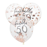 Hello 50 Rose Gold Confetti Balloons 5pk - The Party Room