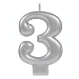 Metallic Silver Candle - Number 3 - The Party Room