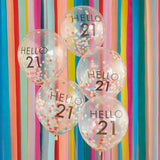 Hello 21 Rainbow Confetti 21st Birthday Balloons 5pk - The Party Room